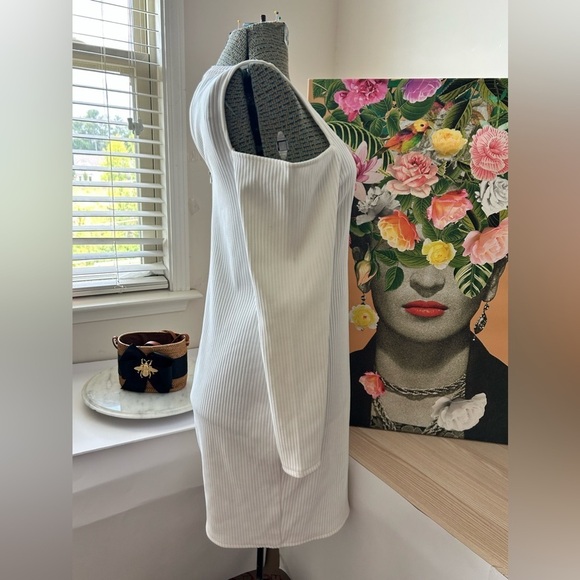 FOREVER 21+ OFF WHITE RIBBED LONG SLEEVE BODY CON DRESS W CUTOUT SHOULDERS Sz.1X - Picture 2 of 7